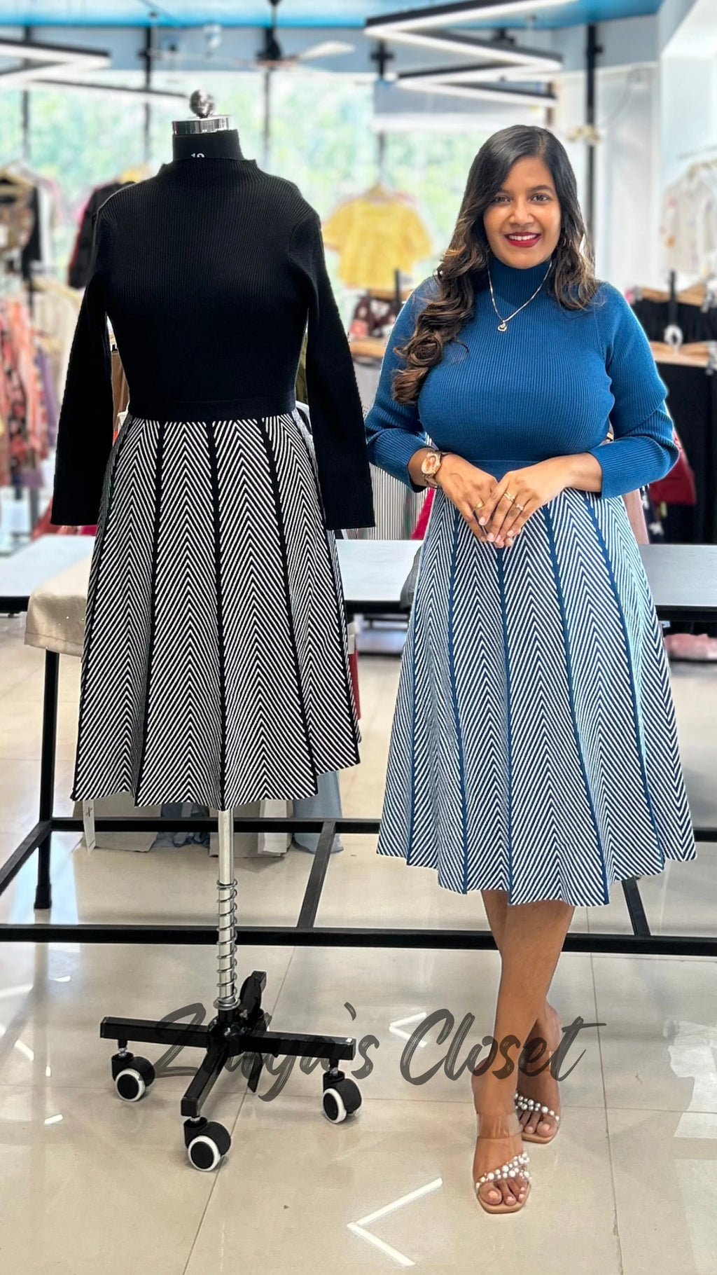 Imported Striped Dress with Belt image 0