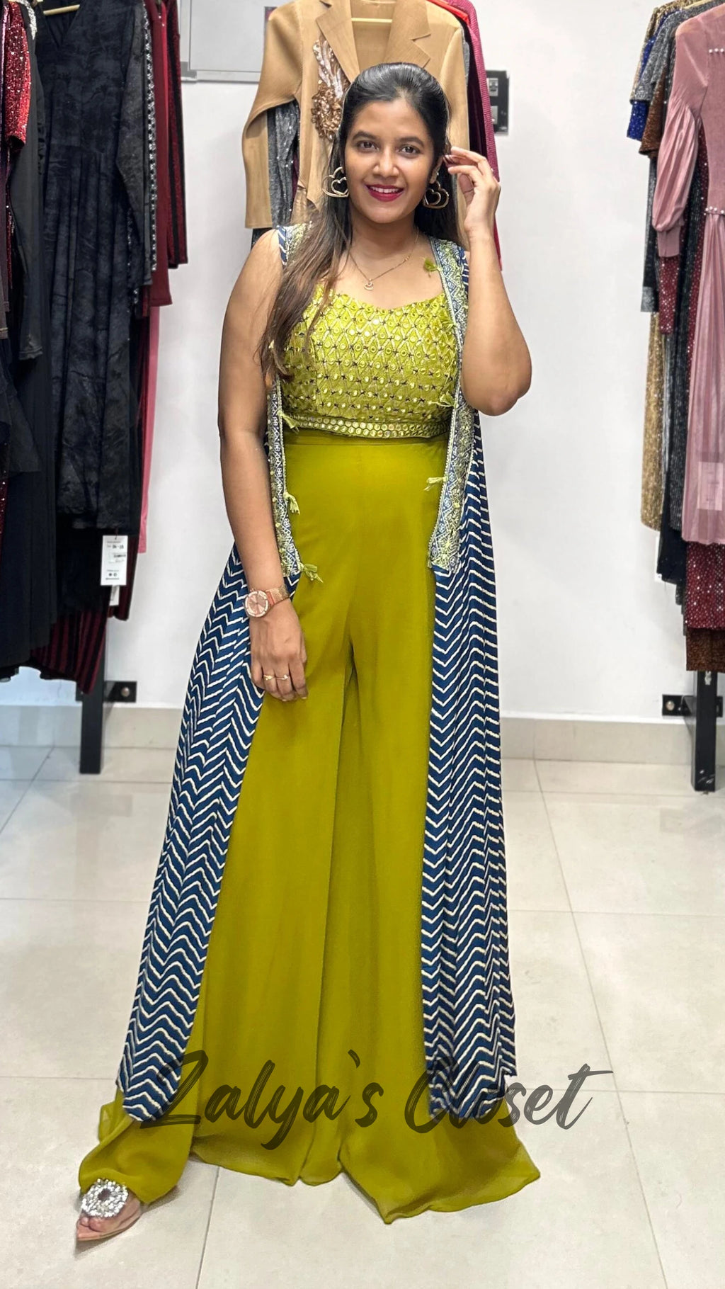 Indo-western 3pcs co-ord set with tassels shrug image 1