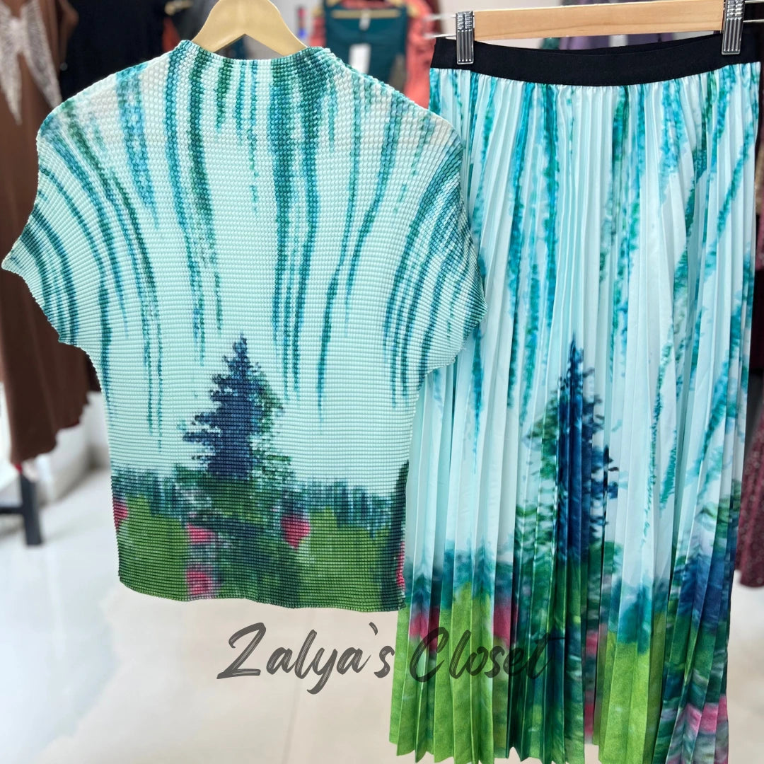 Imported Flower Printed Magic Skirt and Top Set - Green image