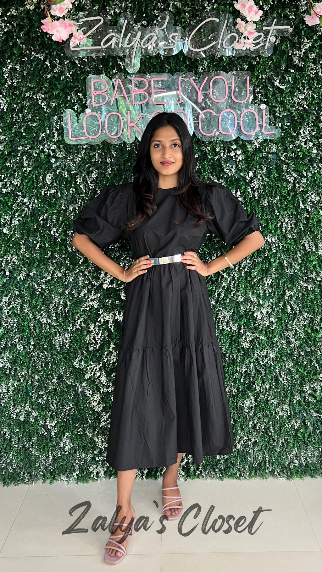 Knee Length Solid Cotton Tiered Dress image 9