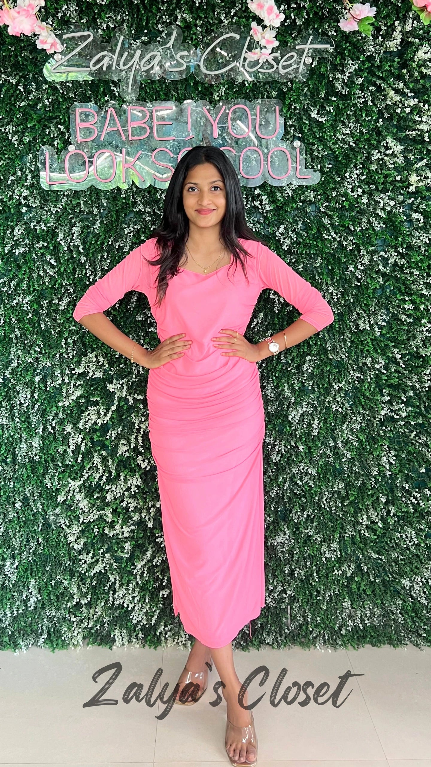 Full length Square Neck Bodycon Dress - Pink image