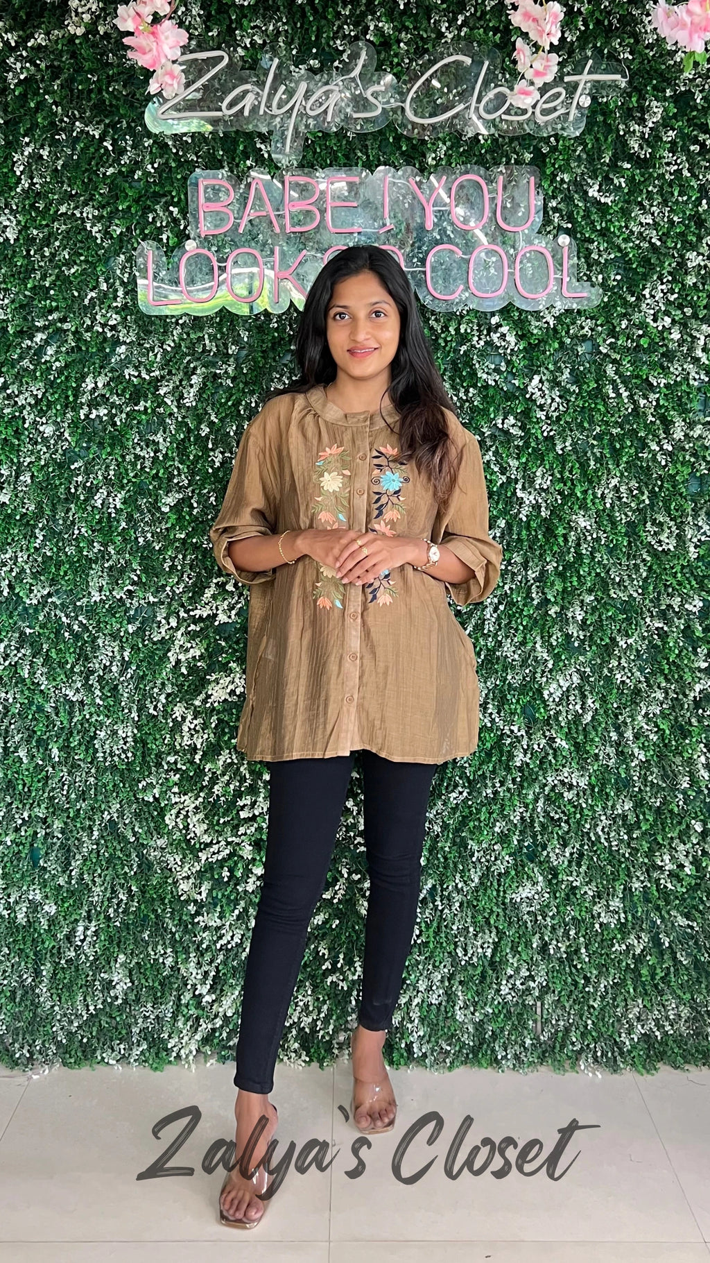 Embroidered Tops Plus Size - Brown, 44 " - 48 " image