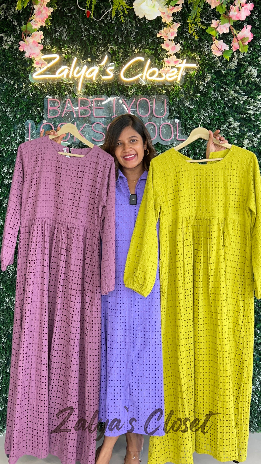 Premium Cotton Schiffli Long Dress With Belt image 1