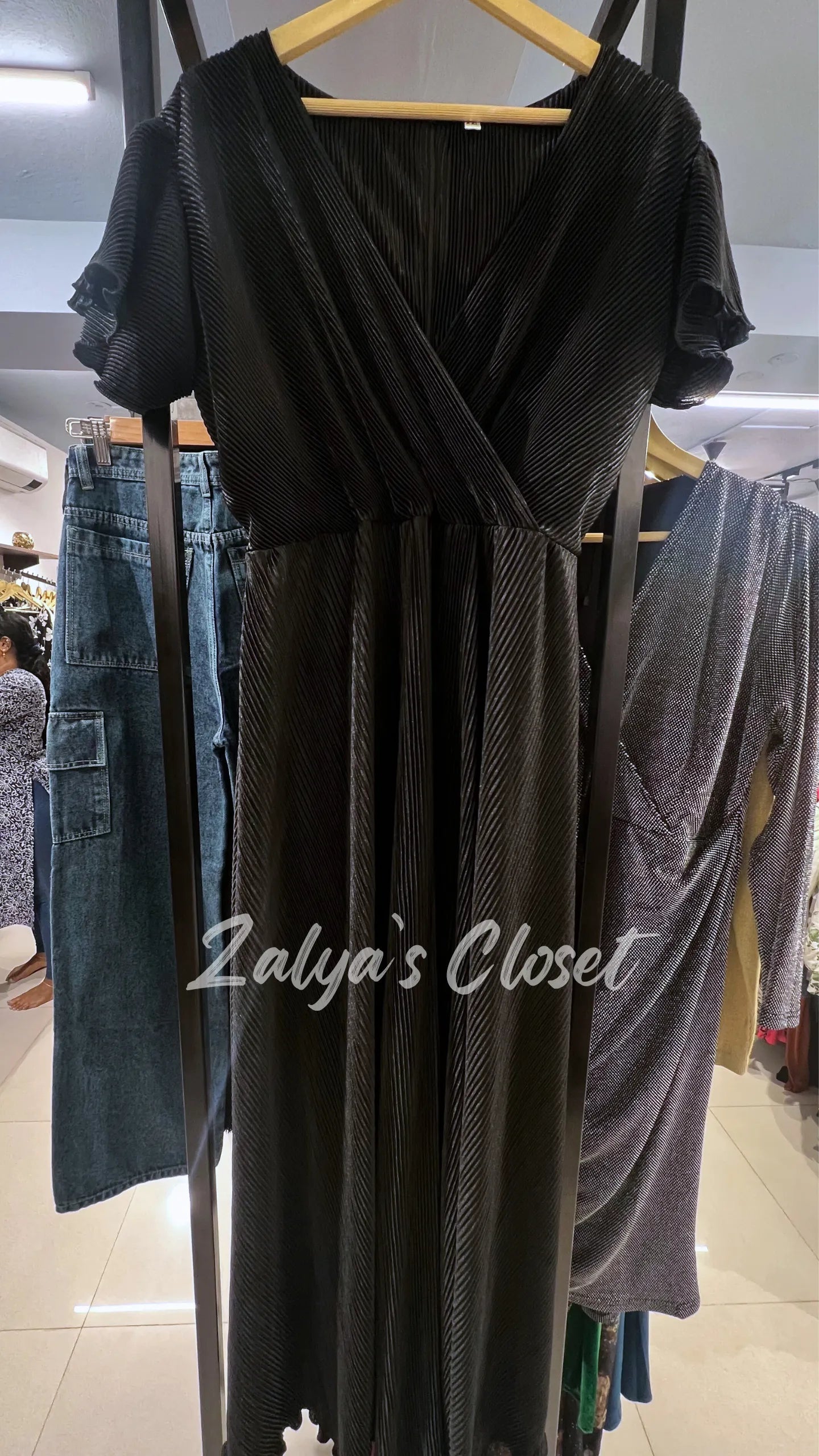 Pleated Ruffle Sleeve Long Dress image 1