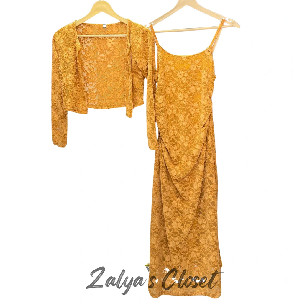 Imported Lace Design Slip Dress with Shrug image 7