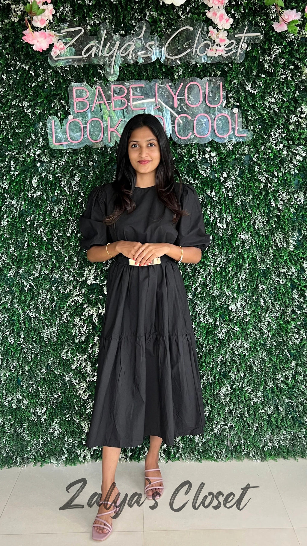 Knee Length Solid Cotton Tiered Dress image 5