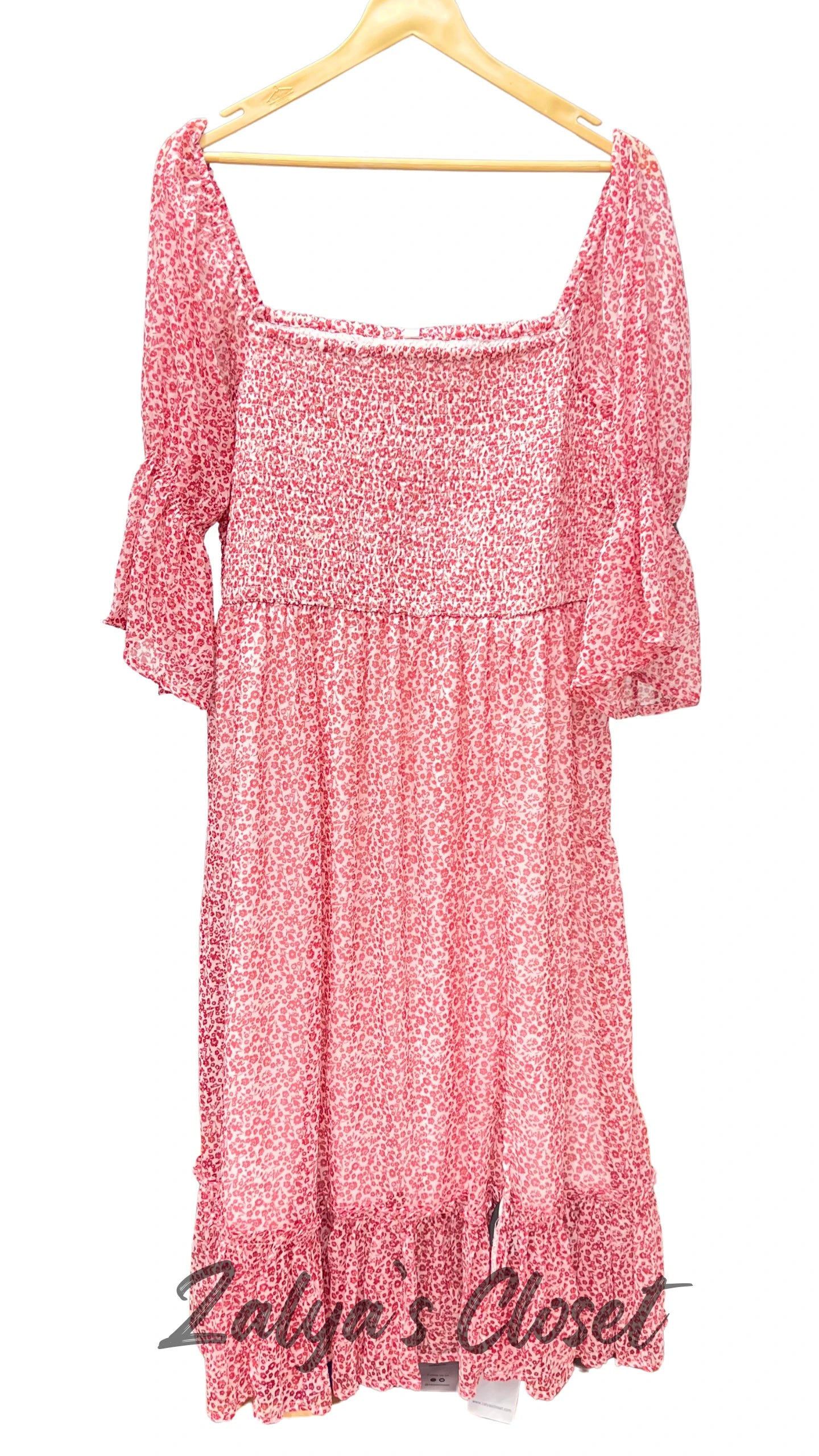 Red Floral Printed Smocking Dress image 0