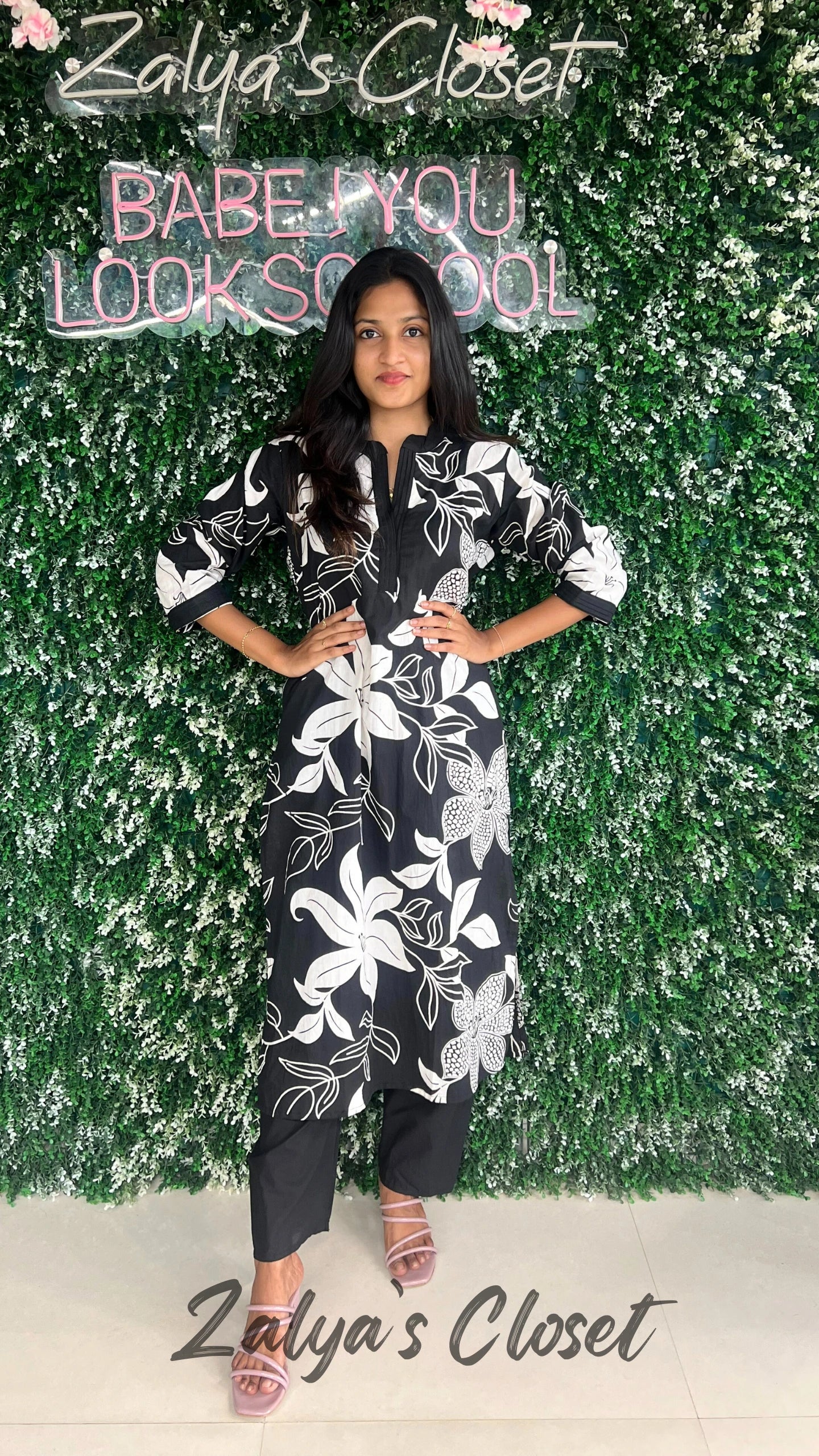 Cotton printed Kurti and Pant Co-ord Set - Black, 34 - 38 image