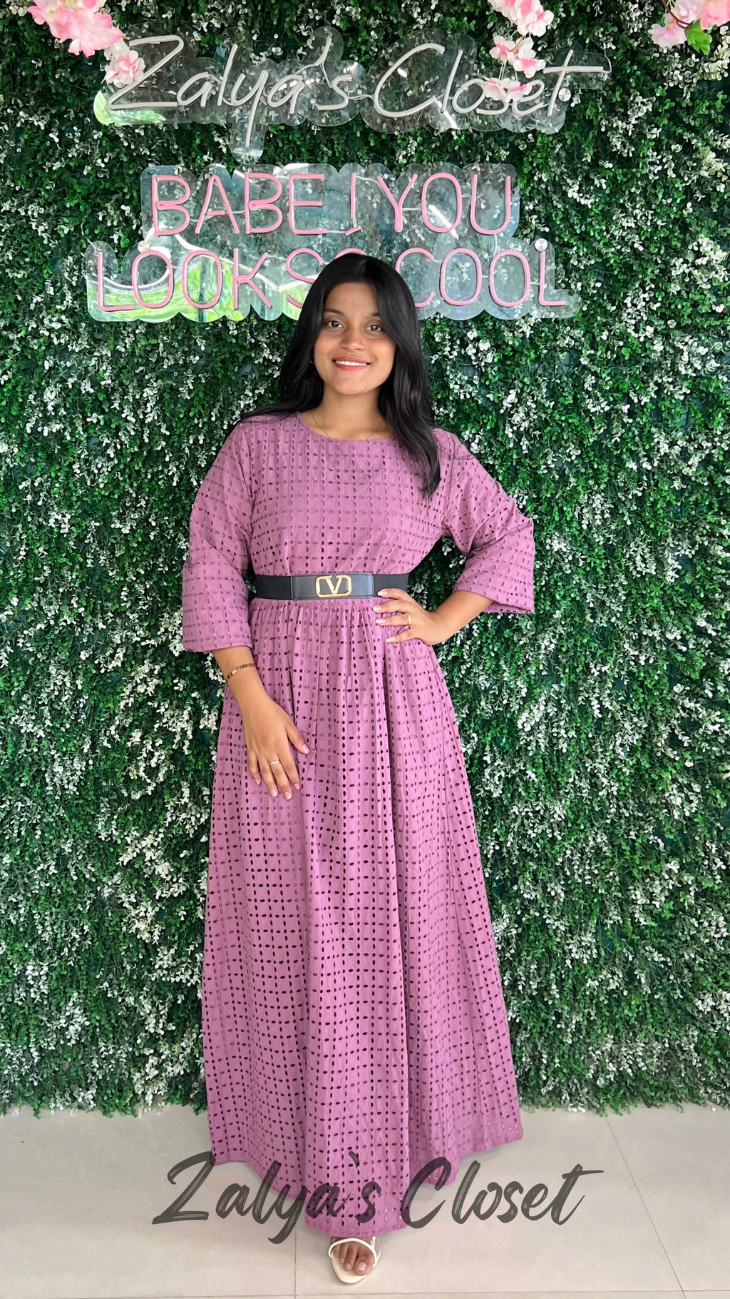 Premium Cotton Schiffli Long Dress With Belt image 8