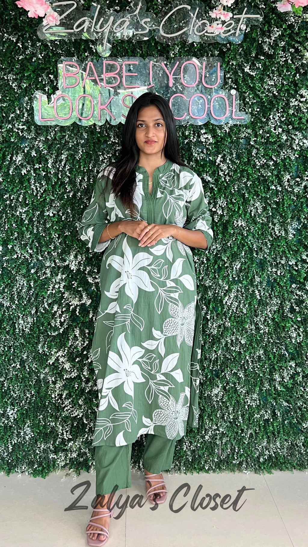 Cotton printed Kurti and Pant Co-ord Set - Green, 40 - 44 image