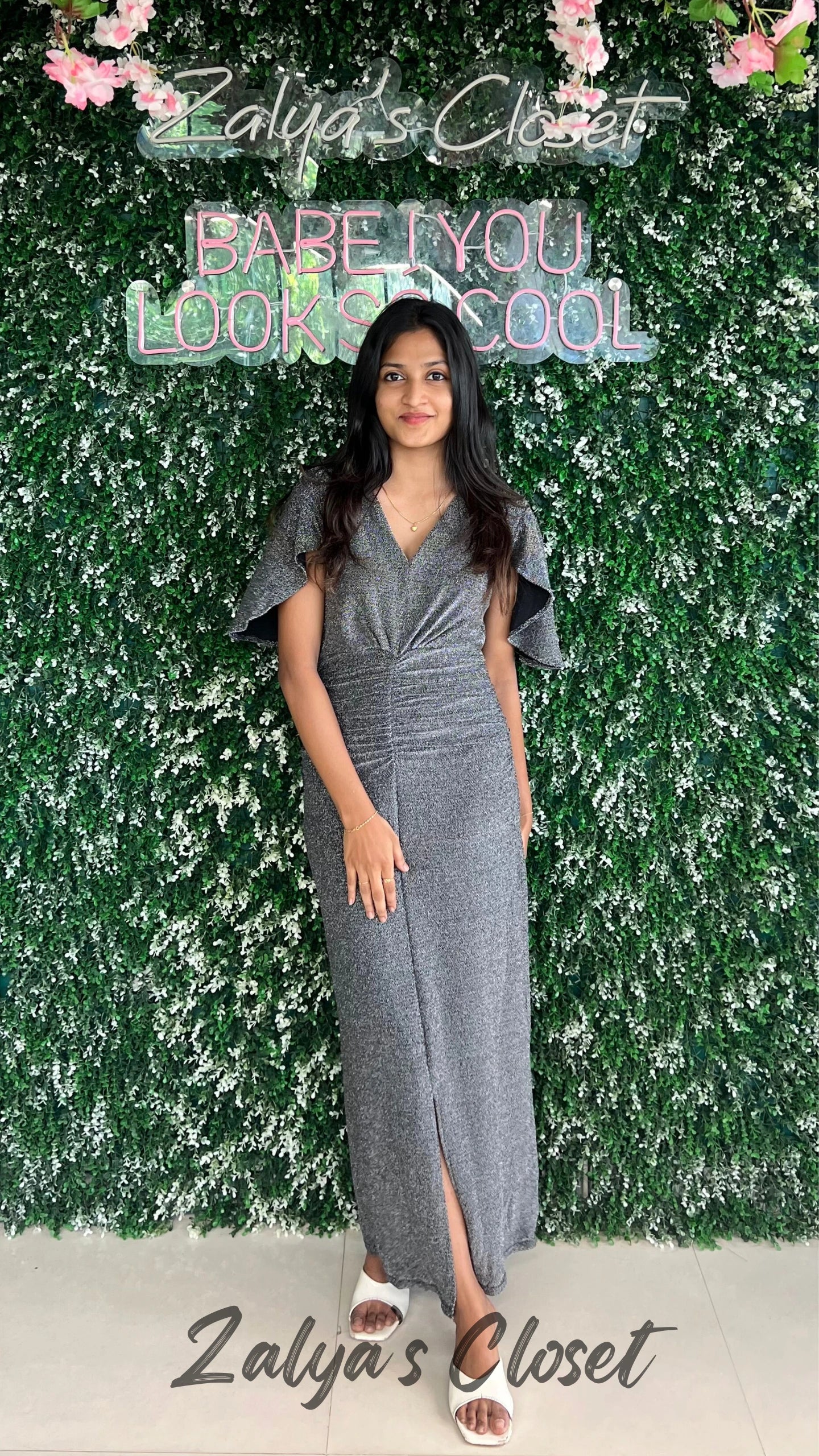 Imported Shimmer V-neck Party Wear - Silver image