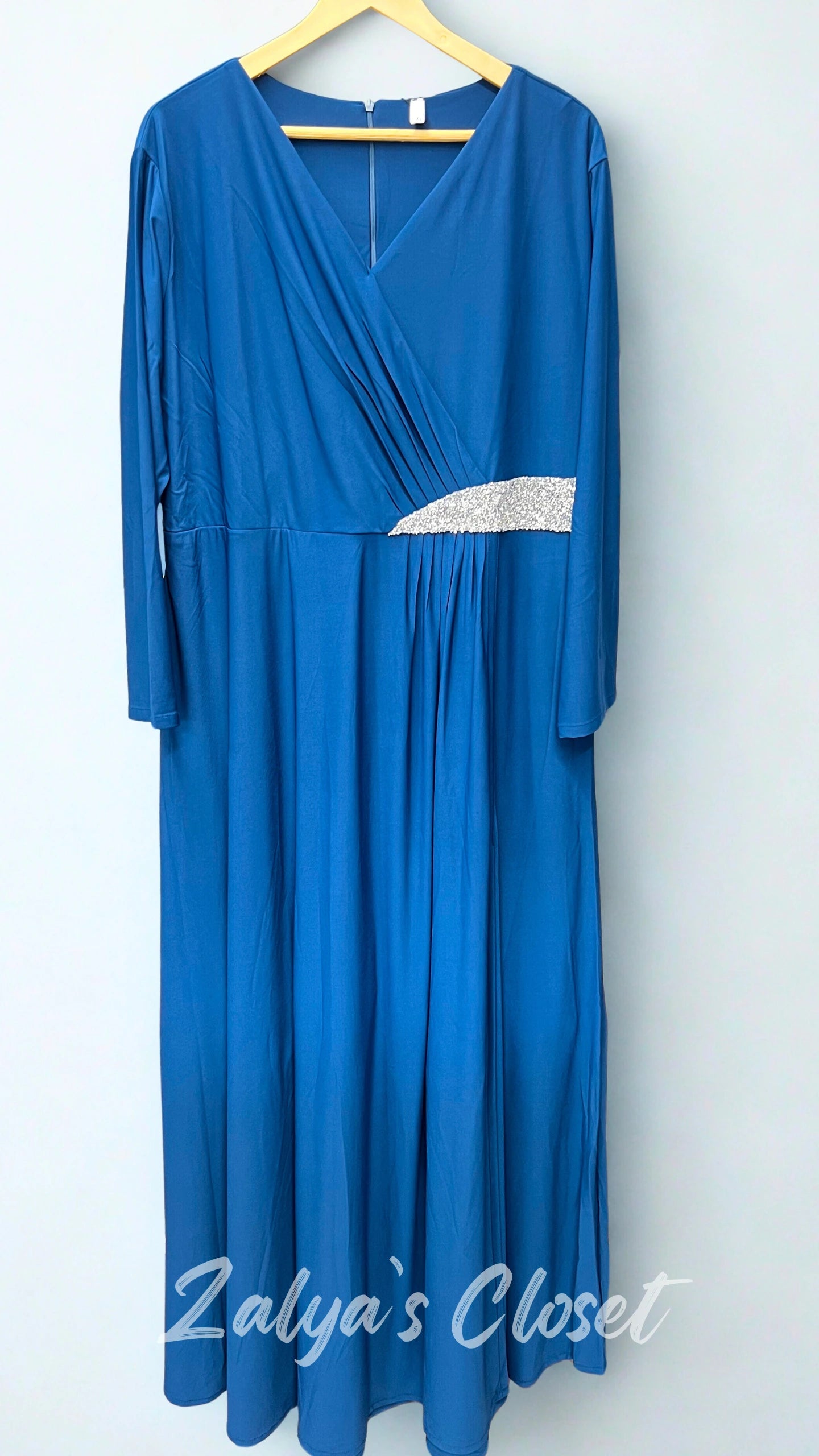 Side Stone work Party Wear Long Dress - Blue, 44 " - 48 " image