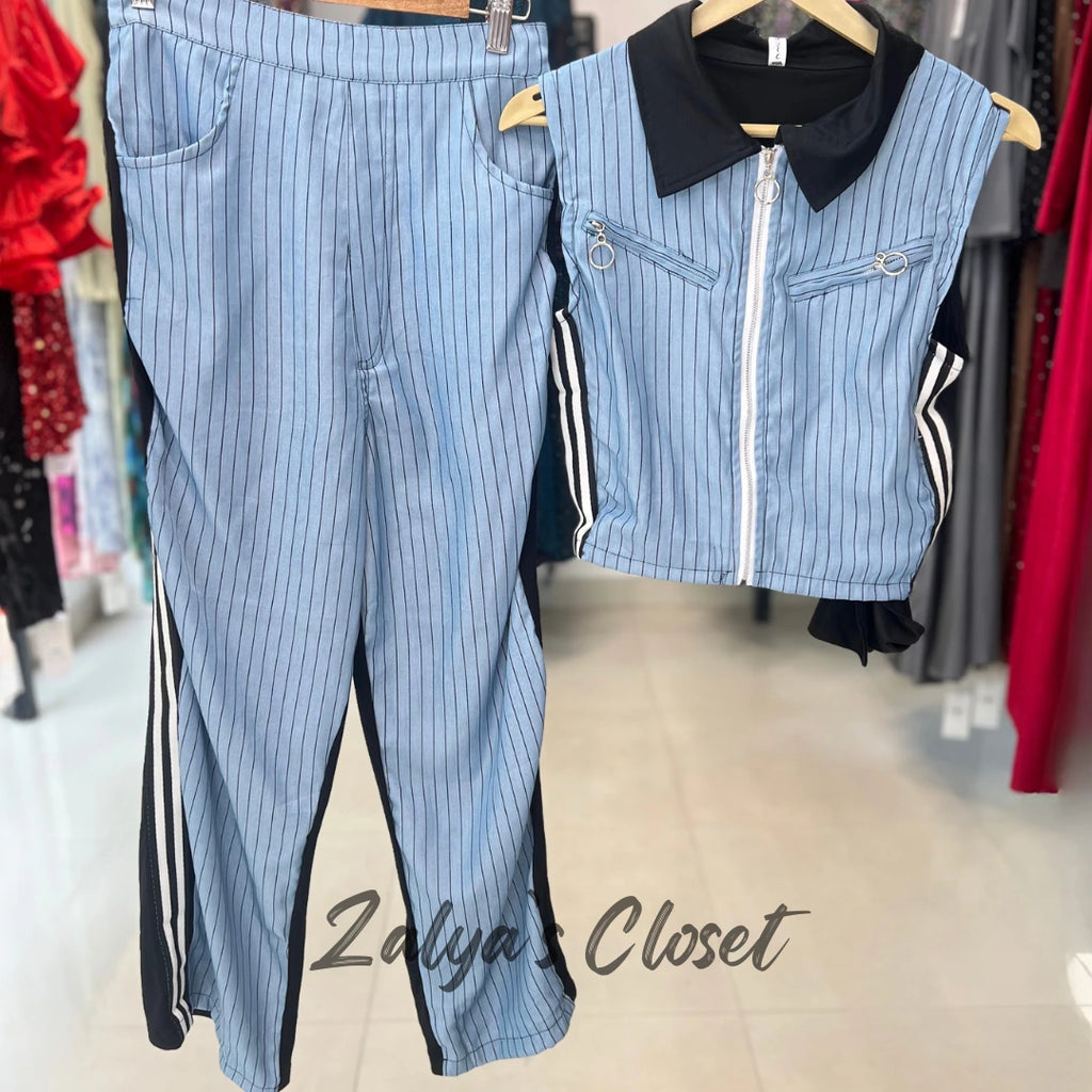 Sleeveless Vertical Striped Denim Co-ord Set image 7
