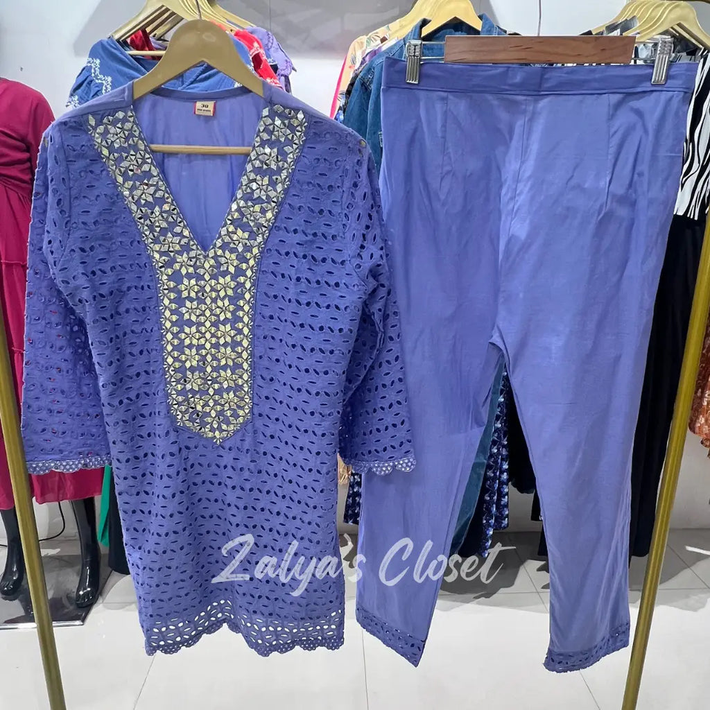 Cotton Schiffle Co-ord Set Lavendar - 36 - 40 image